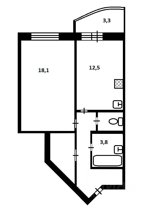 Планировка этой квартиры по данным Циан