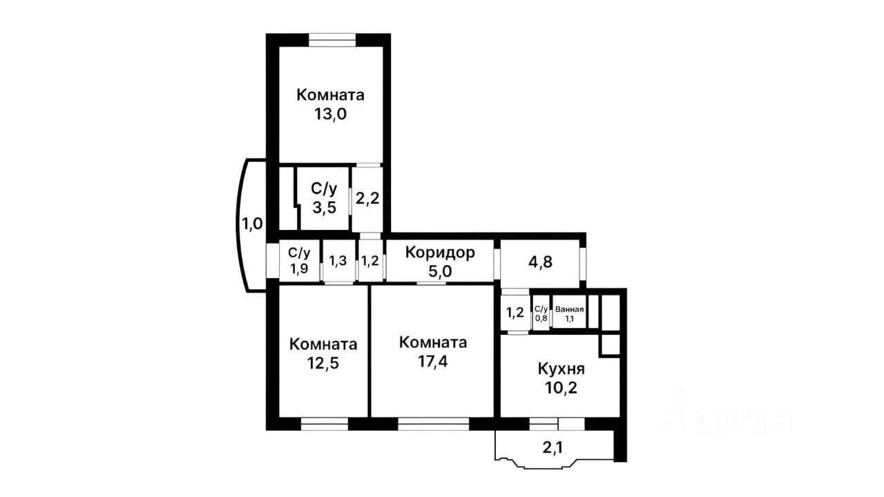 Планировка этой квартиры по данным Циан