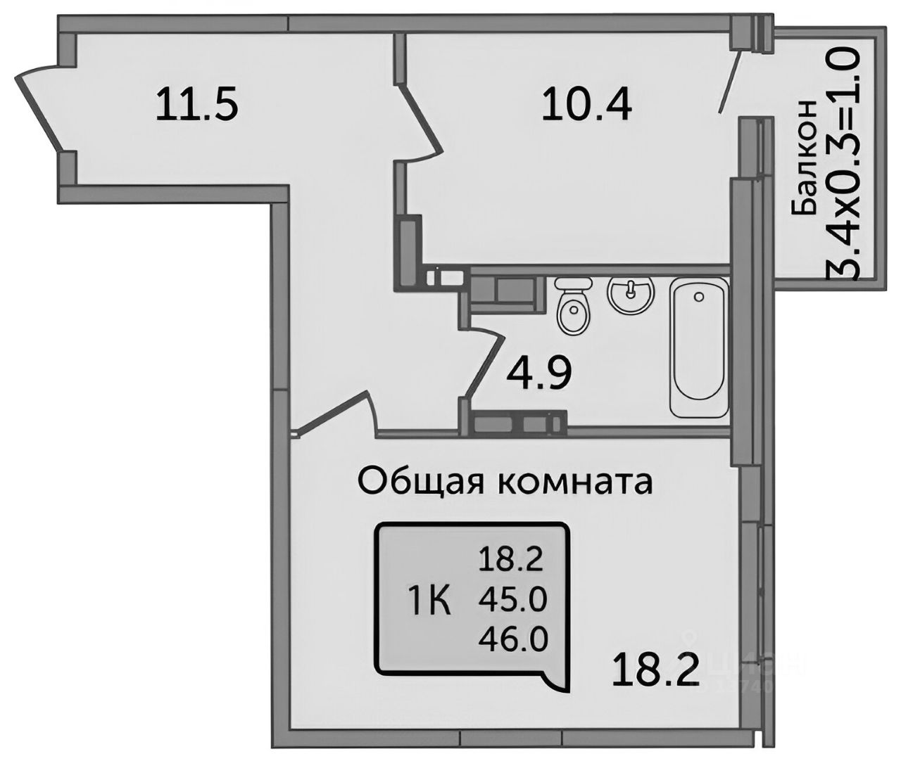 Планировка этой квартиры по данным Циан