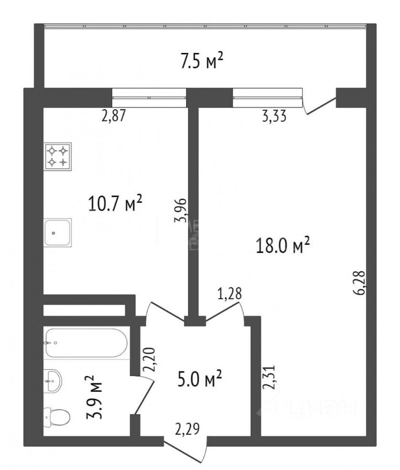 Планировка этой квартиры по данным Циан