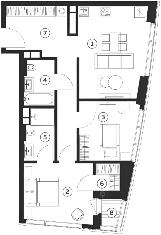 Планировка этой квартиры по данным Циан