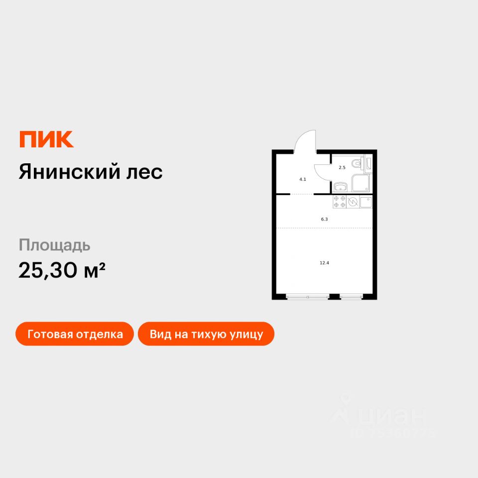 Студия, 25,3 м², 11/15 этаж
