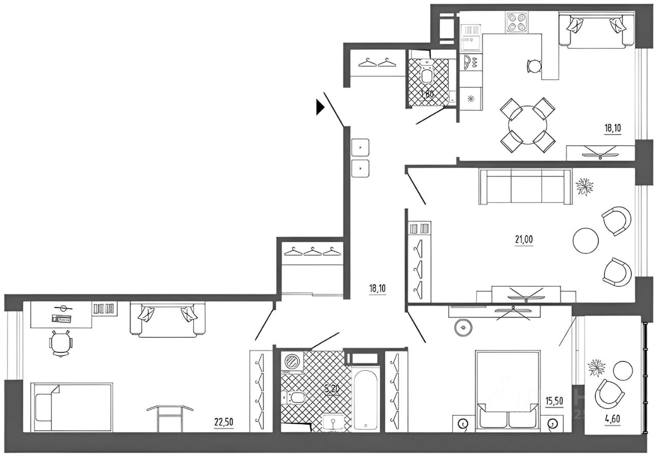Планировка этой квартиры по данным Циан
