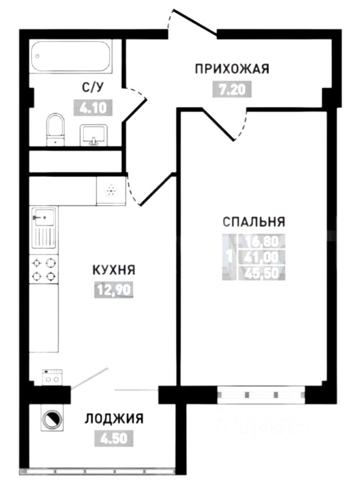 Планировка этой квартиры по данным Циан