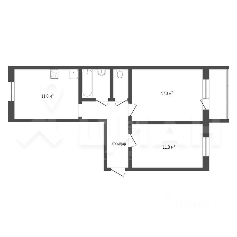 Планировка этой квартиры по данным Циан