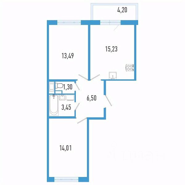 2-комн.кв., 55,2 м², 4/12 этаж
