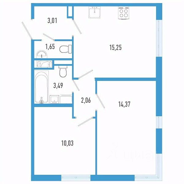 2-комн.кв., 49,9 м², 2/12 этаж