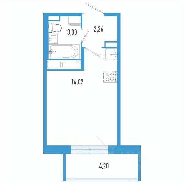 Студия, 20,5 м², 8/12 этаж