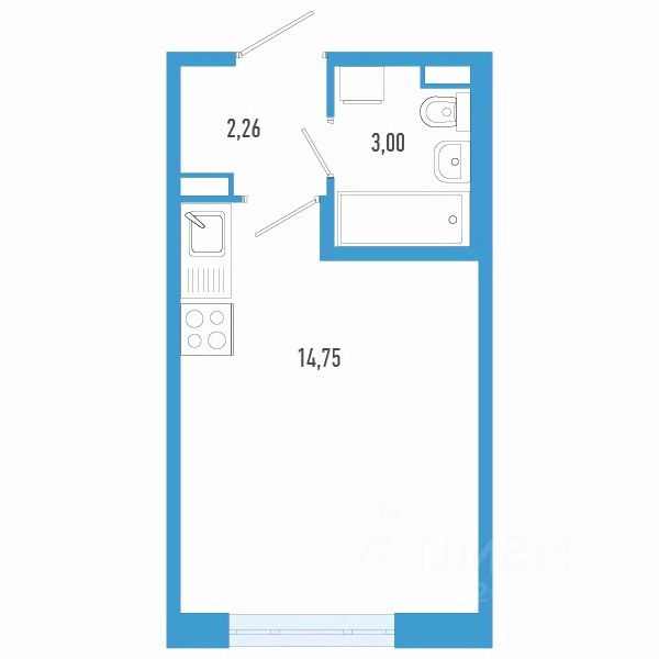 Студия, 20 м², 2/12 этаж