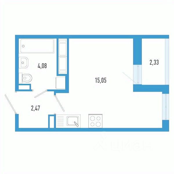 Студия, 22,8 м², 6/12 этаж
