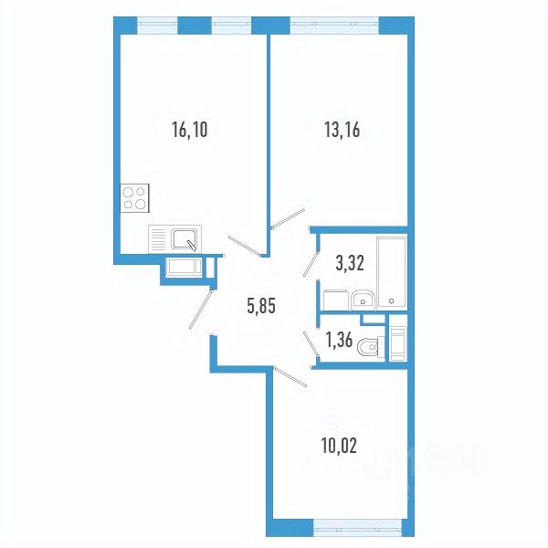 2-комн.кв., 49,8 м², 2/12 этаж