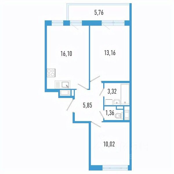 2-комн.кв., 51,5 м², 6/12 этаж