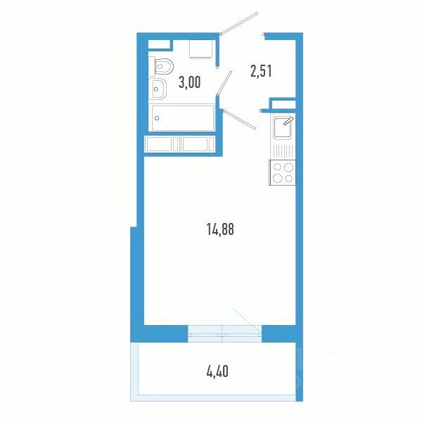Студия, 21,7 м², 10/12 этаж