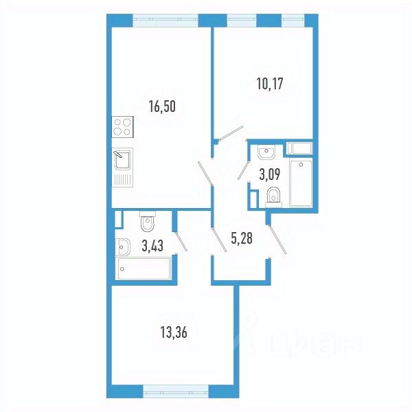 2-комн.кв., 51,8 м², 2/12 этаж