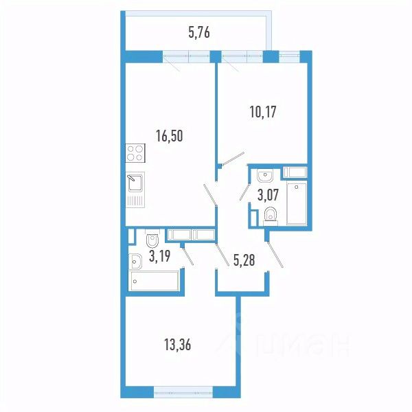 2-комн.кв., 52,8 м², 4/12 этаж