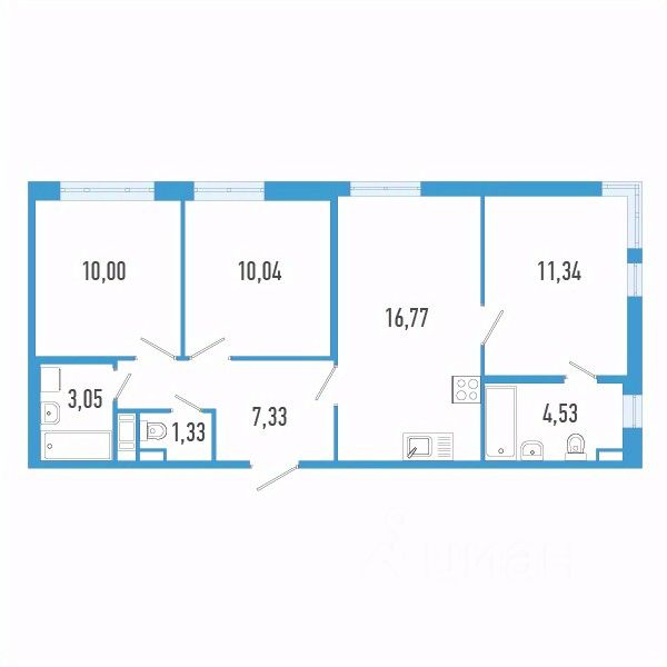 3-комн.кв., 64,4 м², 2/12 этаж
