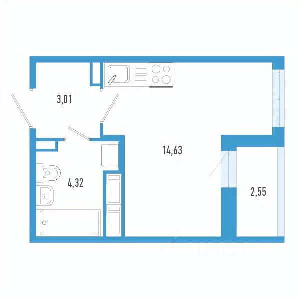 Студия, 23,2 м², 2/12 этаж