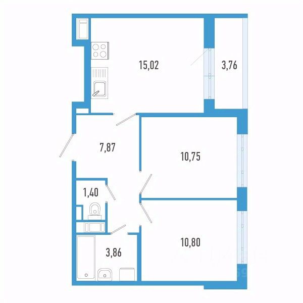 2-комн.кв., 51,6 м², 8/12 этаж