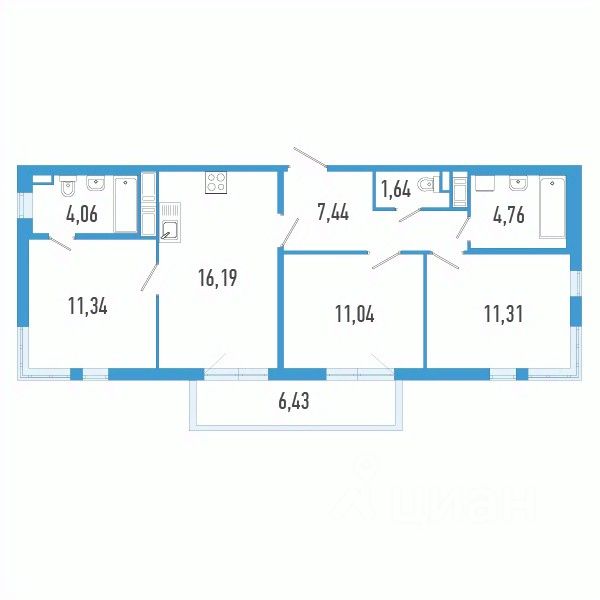3-комн.кв., 69,7 м², 8/12 этаж