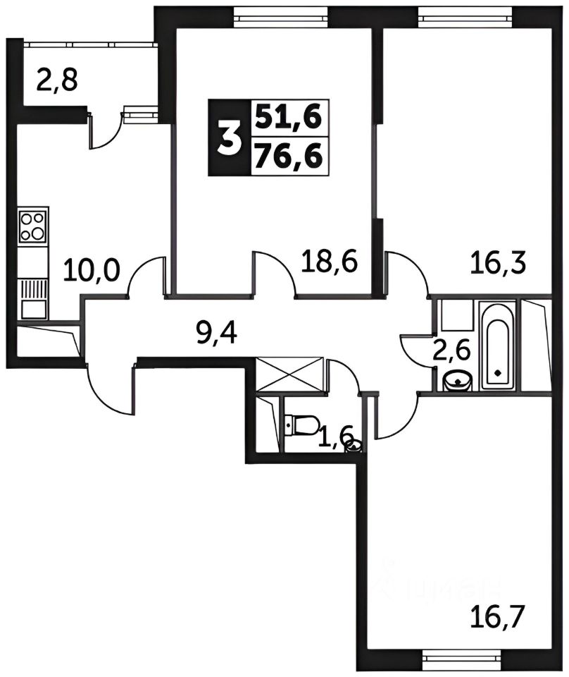Планировка этой квартиры по данным Циан