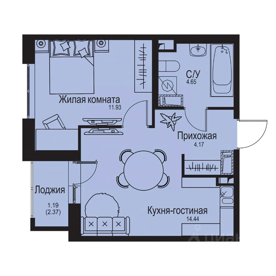 1-комн.кв., 36,4 м², 2/9 этаж