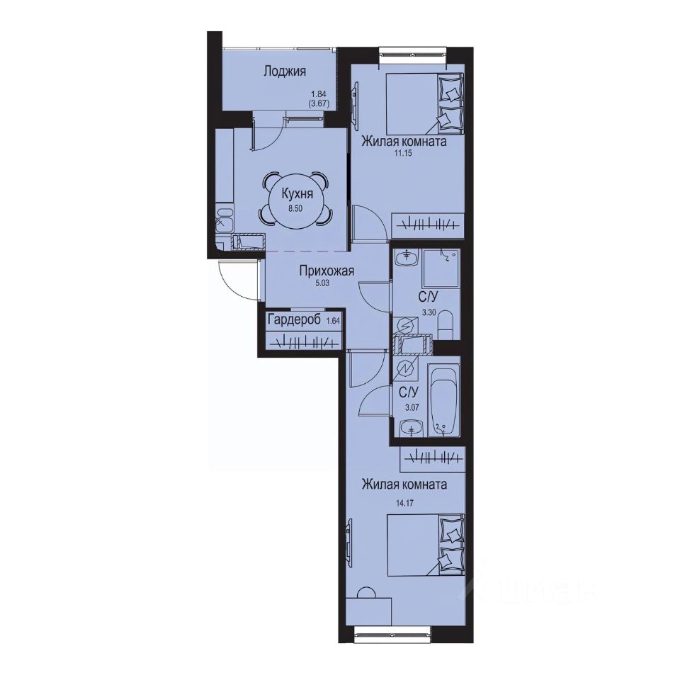 2-комн.кв., 48,7 м², 6/9 этаж