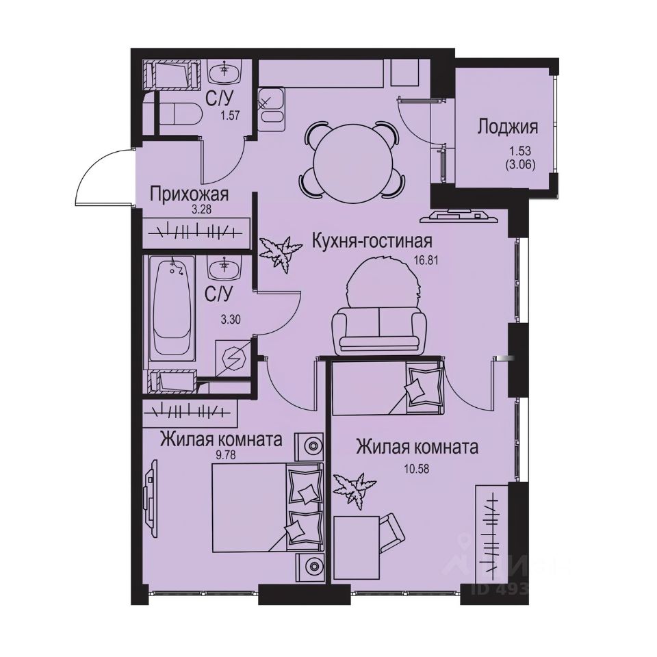 2-комн.кв., 46,9 м², 2/9 этаж