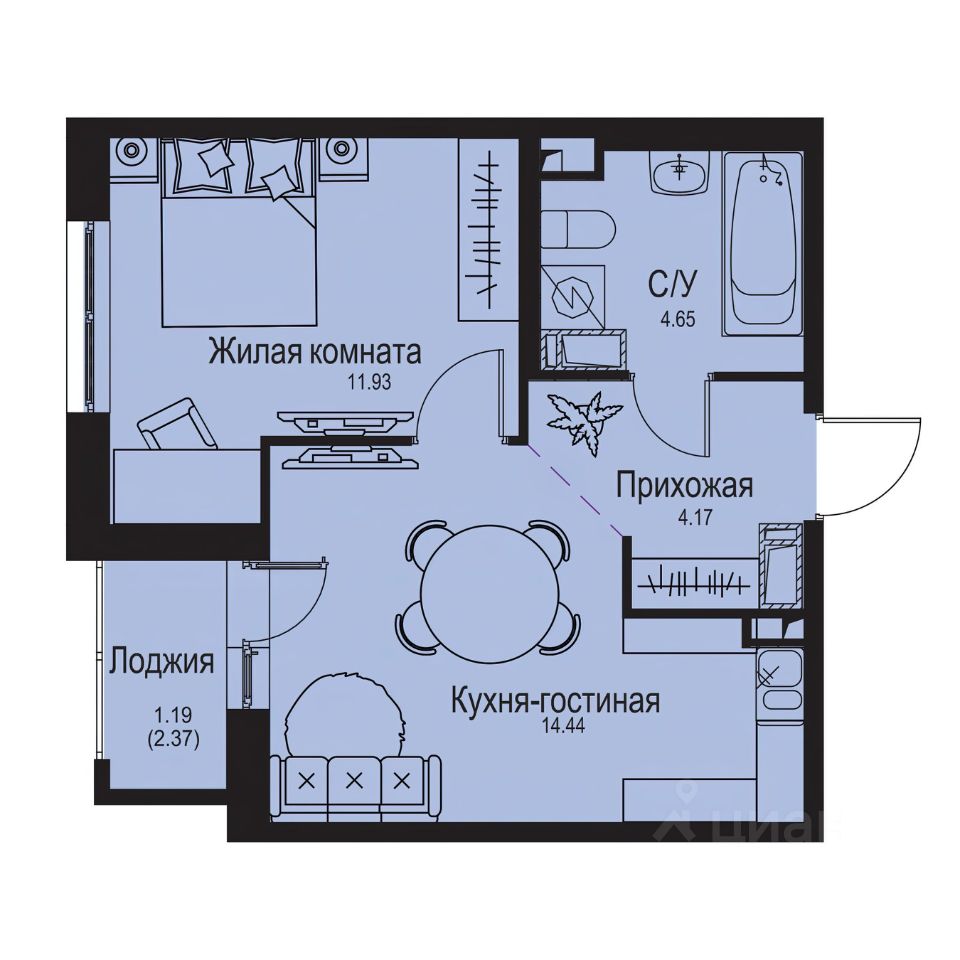 1-комн.кв., 36,4 м², 5/9 этаж