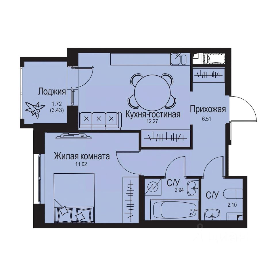 1-комн.кв., 36,6 м², 4/9 этаж