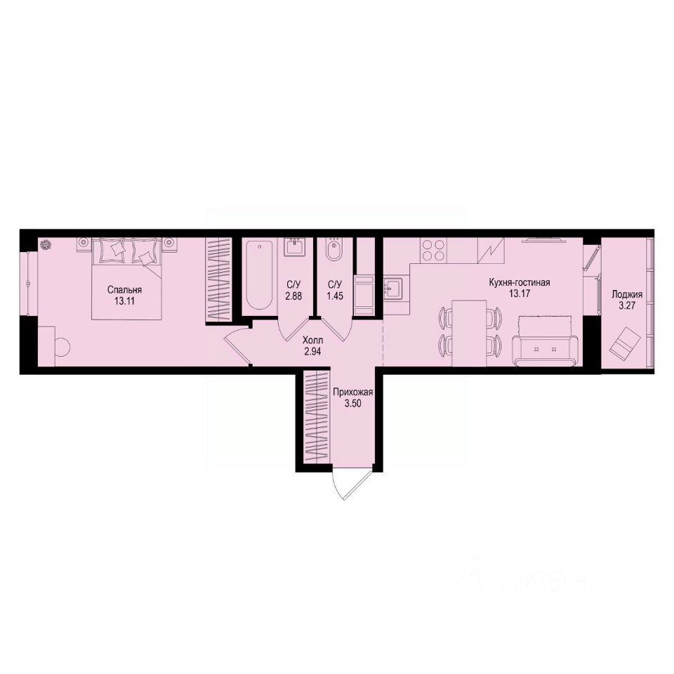 1-комн.кв., 38,7 м², 6/9 этаж