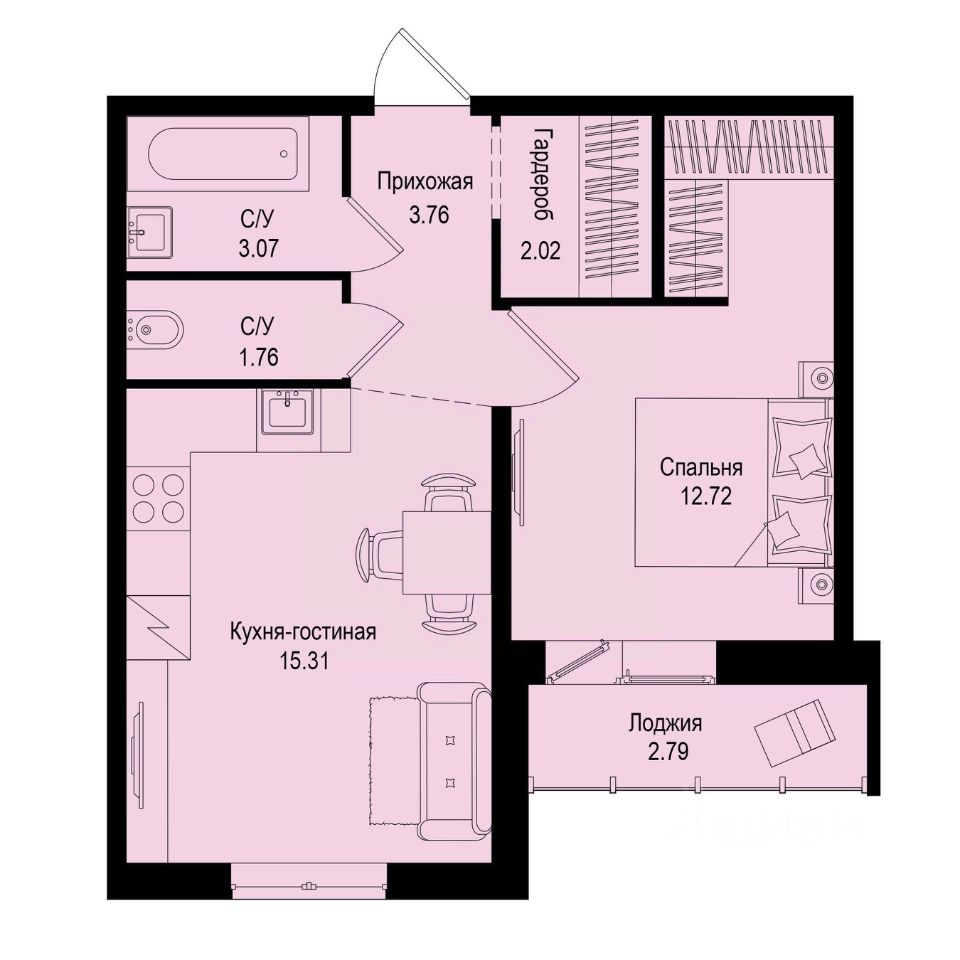 1-комн.кв., 40 м², 2/9 этаж