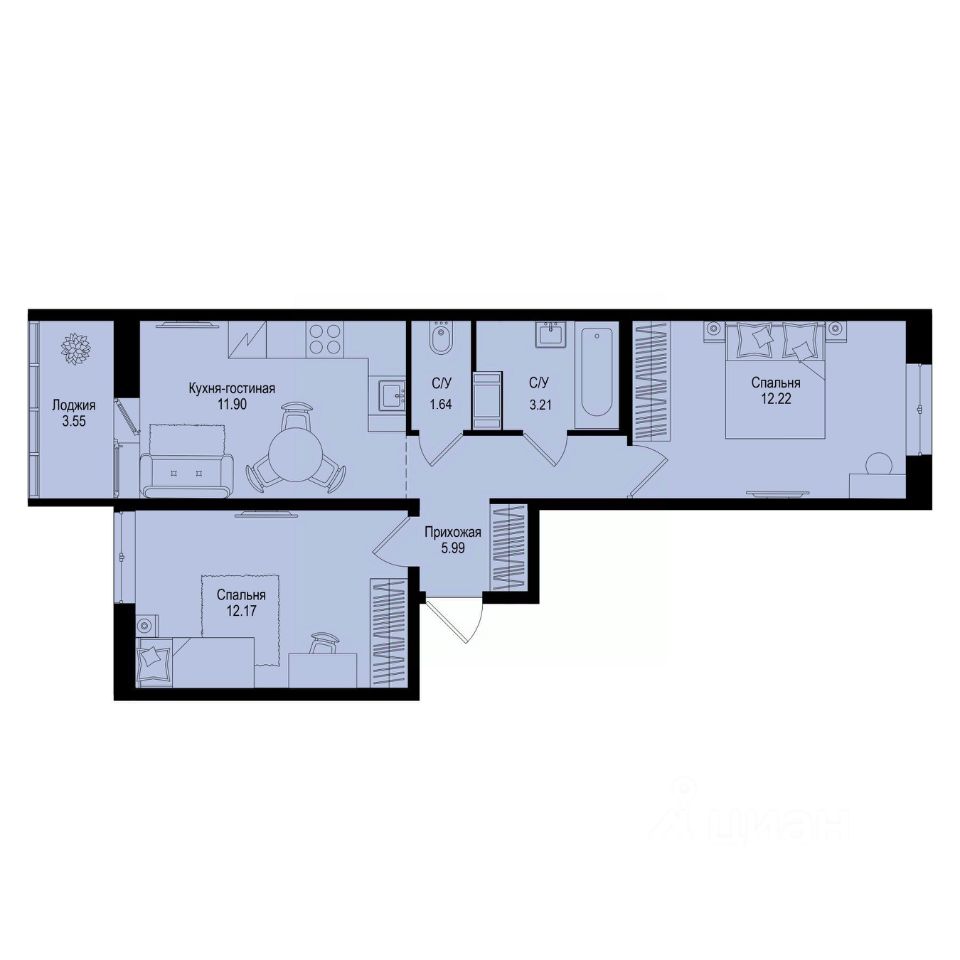 2-комн.кв., 48,9 м², 4/9 этаж