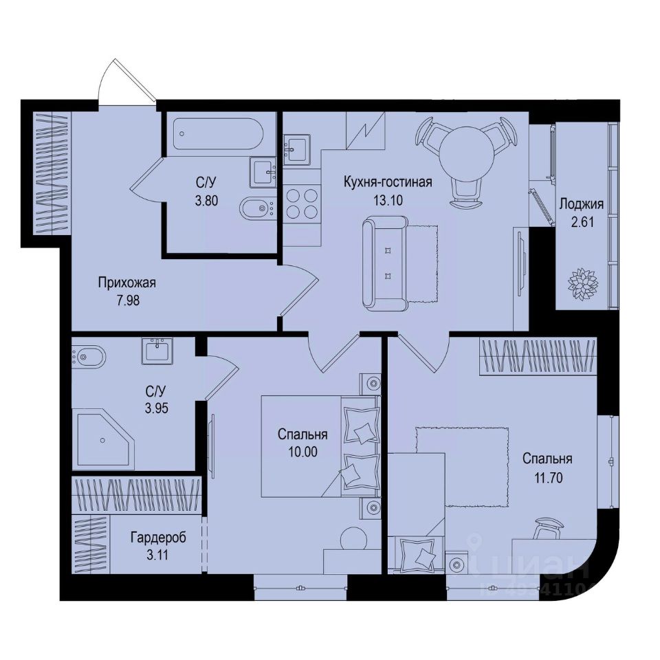 2-комн.кв., 55 м², 2/9 этаж