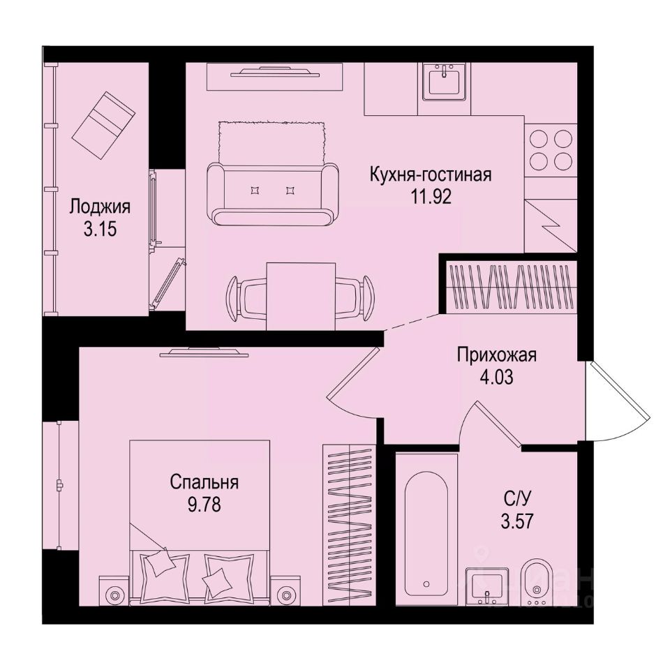 1-комн.кв., 30,9 м², 2/9 этаж