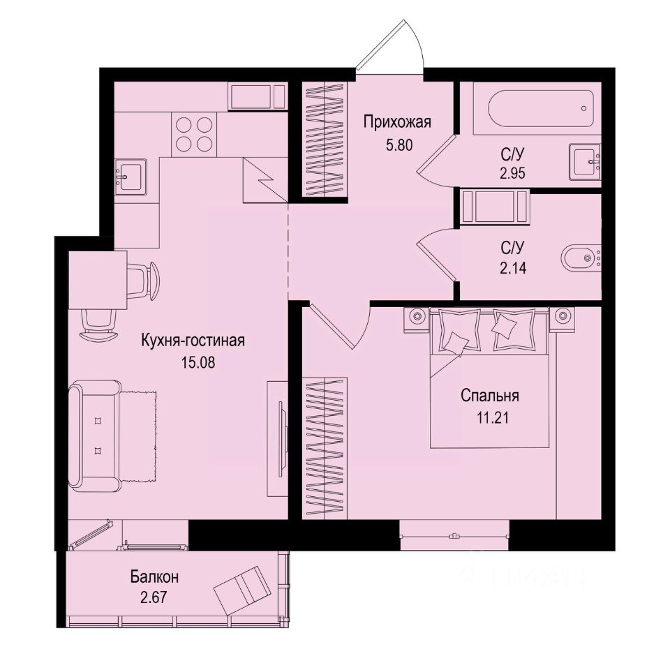 1-комн.кв., 38 м², 9/9 этаж