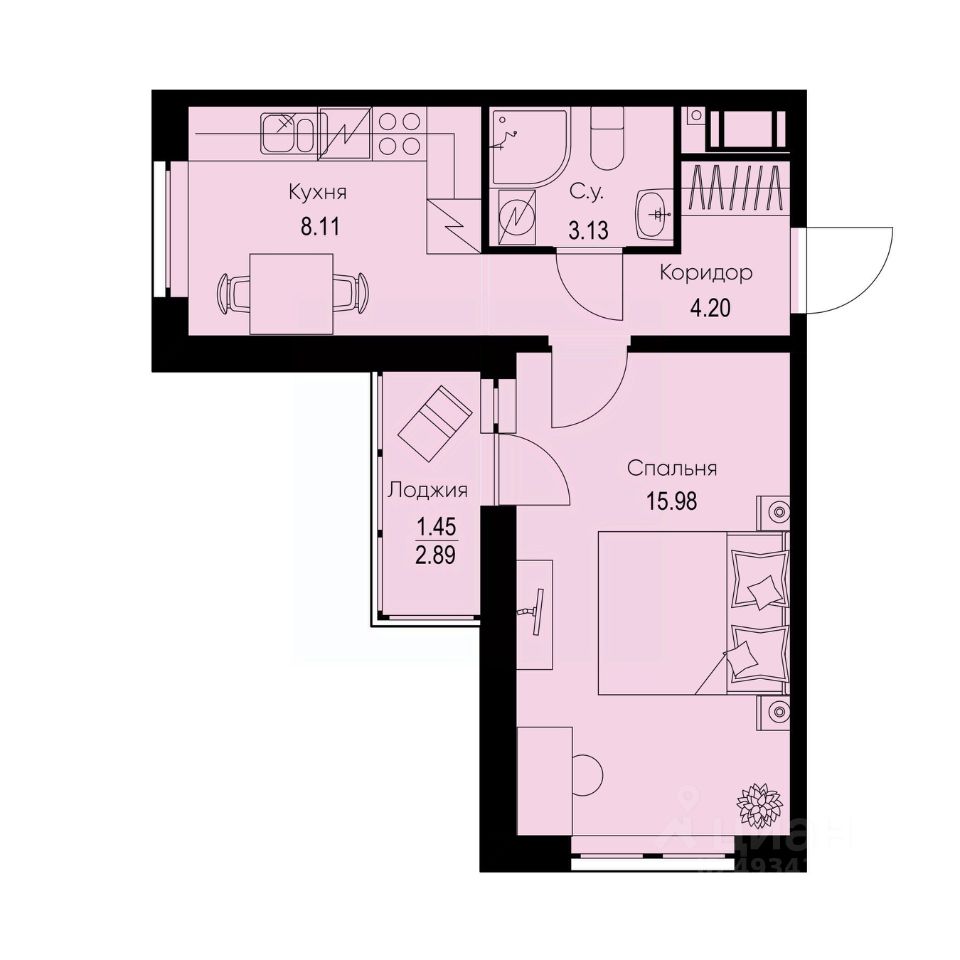 1-комн.кв., 32,9 м², 8/9 этаж