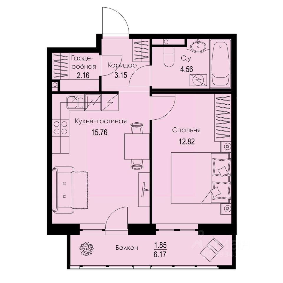 1-комн.кв., 40,3 м², 2/9 этаж