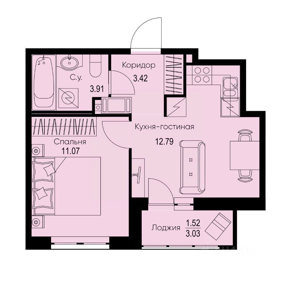 1-комн.кв., 32,7 м², 2/9 этаж