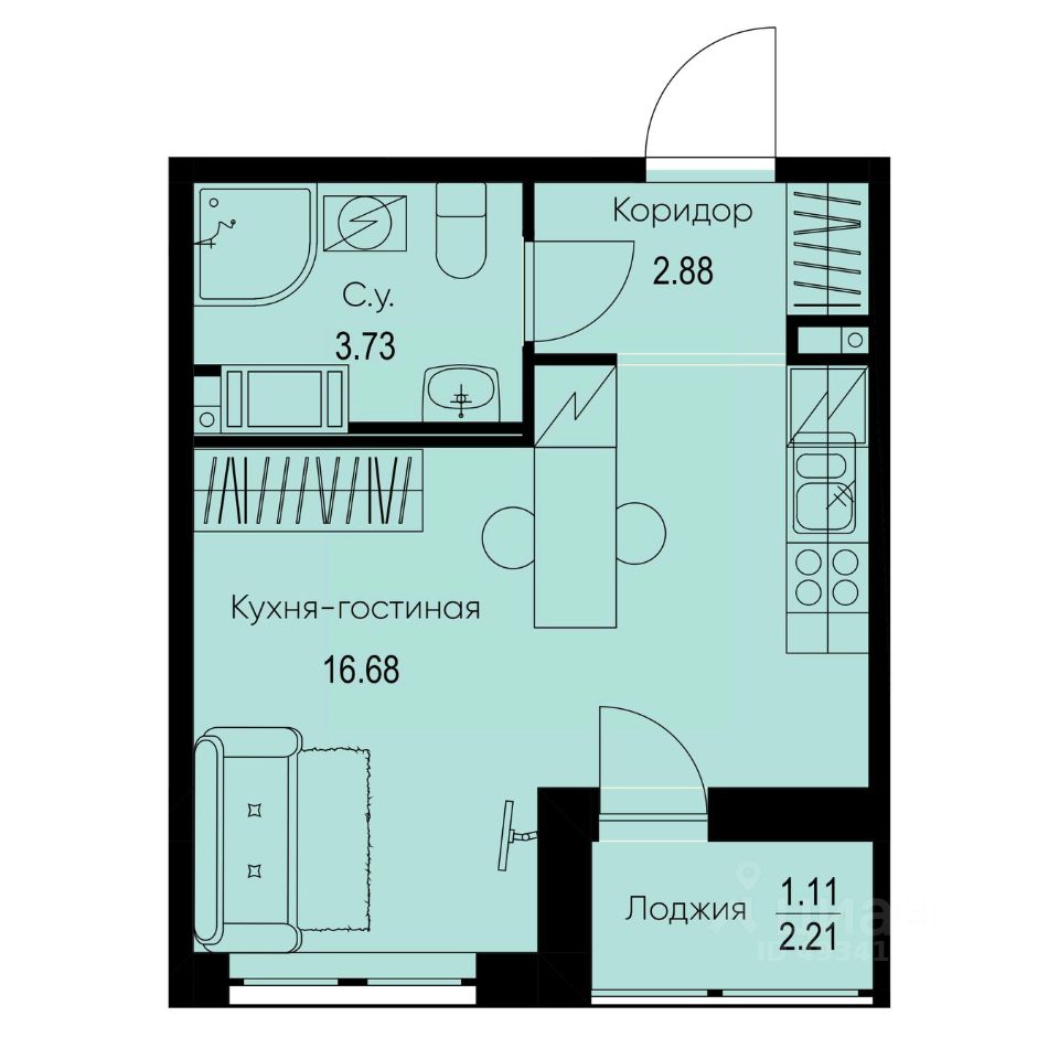 Студия, 24,4 м², 5/9 этаж