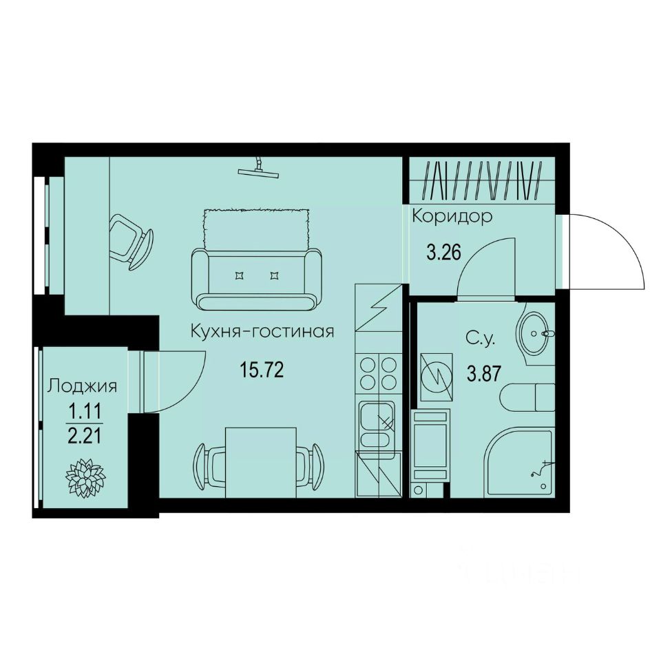 Студия, 24 м², 9/9 этаж