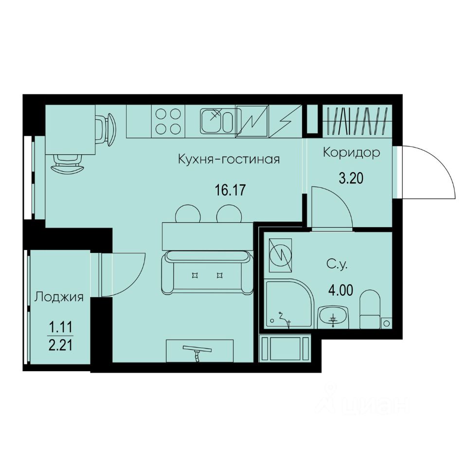 Студия, 24,5 м², 4/9 этаж