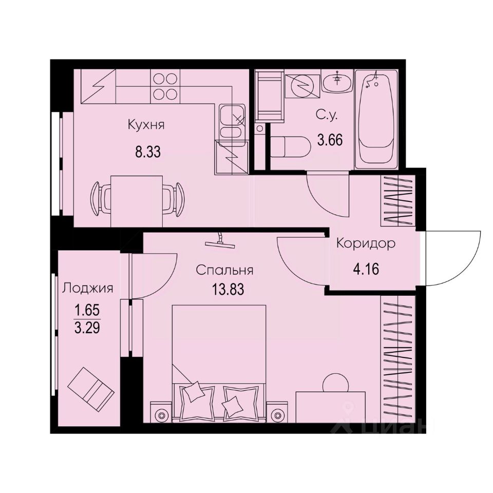 1-комн.кв., 31,6 м², 3/9 этаж