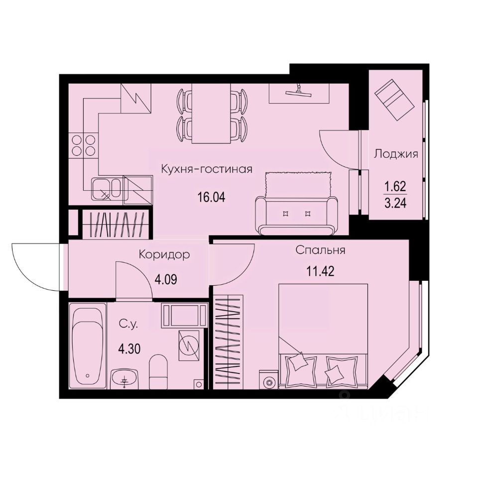 1-комн.кв., 37,5 м², 7/9 этаж