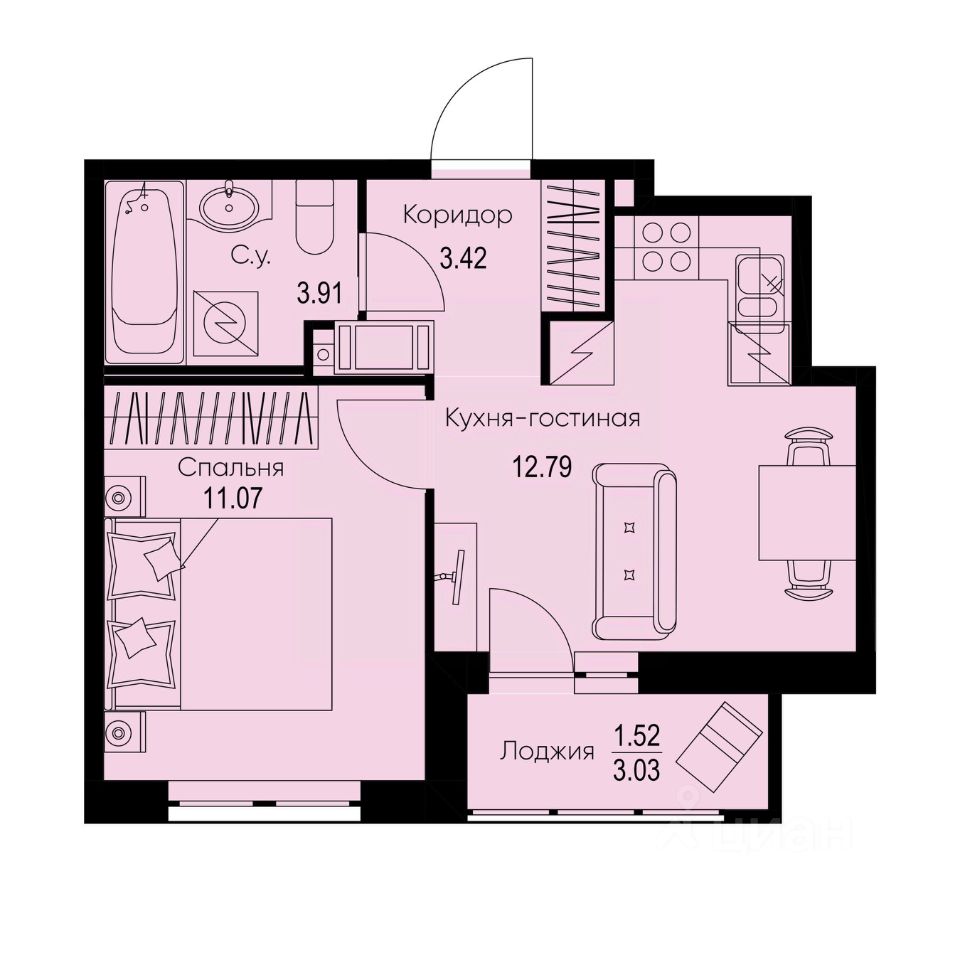 1-комн.кв., 32,7 м², 4/9 этаж