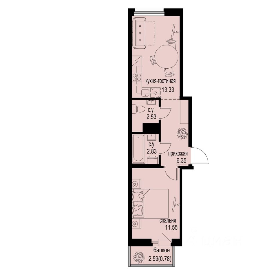 1-комн.кв., 37,4 м², 5/12 этаж