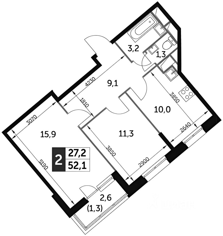 Планировка этой квартиры по данным Циан