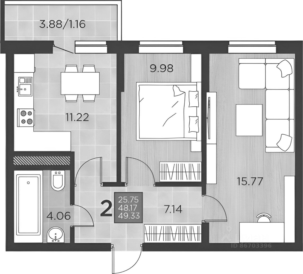 Планировка этой квартиры по данным Циан