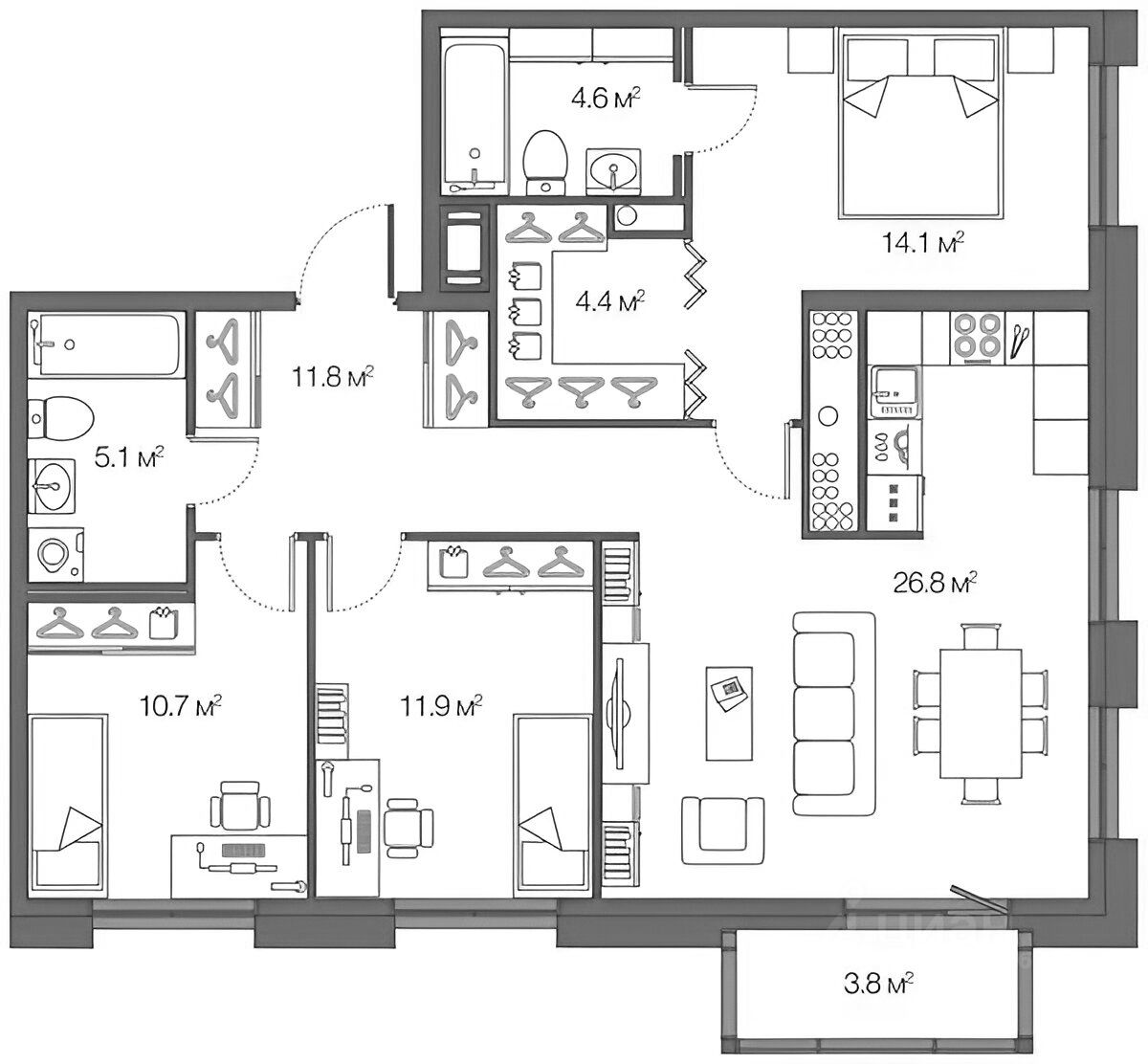Планировка этой квартиры по данным Циан