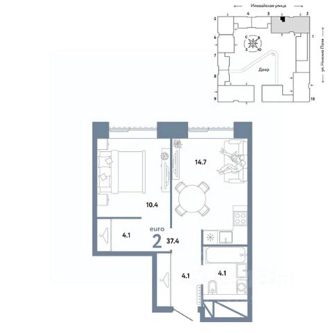 2-комн. кв, 37,4/22/3,1 кв.м., этаж 38/16