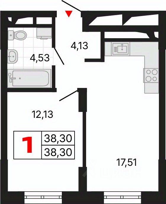1-комн.кв., 38,3 м², 21/25 этаж